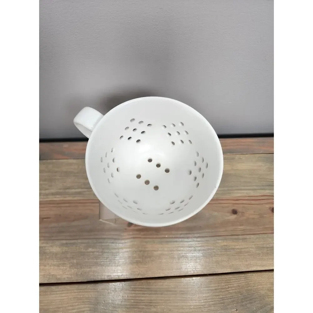 Crate And Barrel Ceramic Berry Colander Cup Strainer Mug Style White 4” Diameter